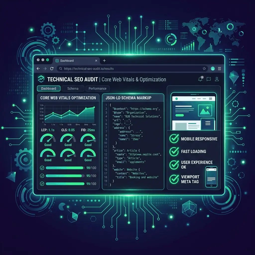 Technical SEO Audit and Optimization Dashboard Mockup